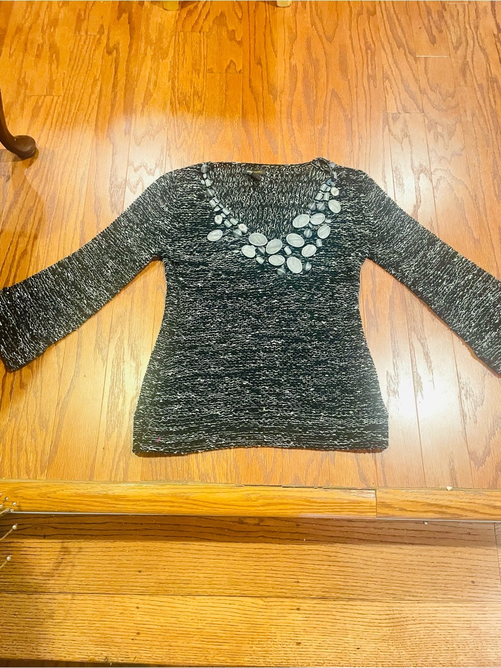 BCBGMaxAzria Black & White Knit Gem-Embellished  Sweater Size Medium